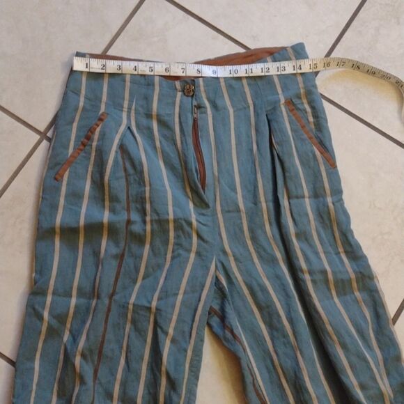 Ozai N Ku relaxed leg crop trouser blue beige stripe size S - Picture 7 of 11